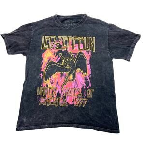 LED ZEPPELIN USA 1977 Graphics Short Sleeve Black Faded Shirt Large Black Used